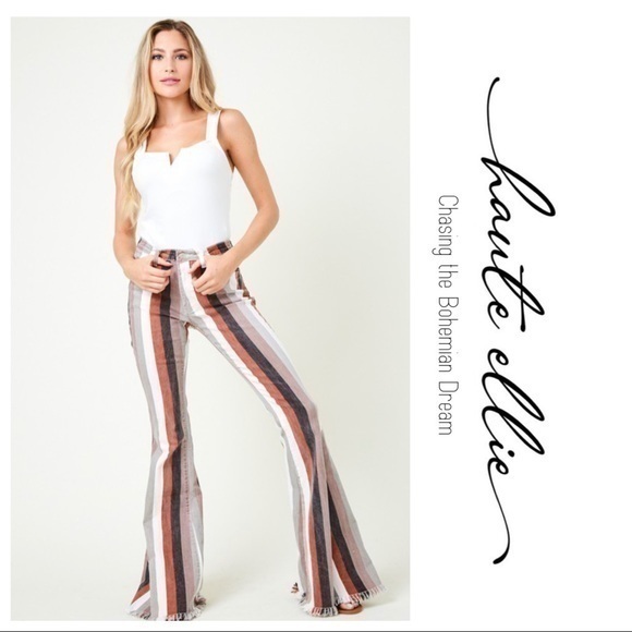 Haute Ellie Denim - BOHO BABE BOLD-Striped Denim Flare Jeans